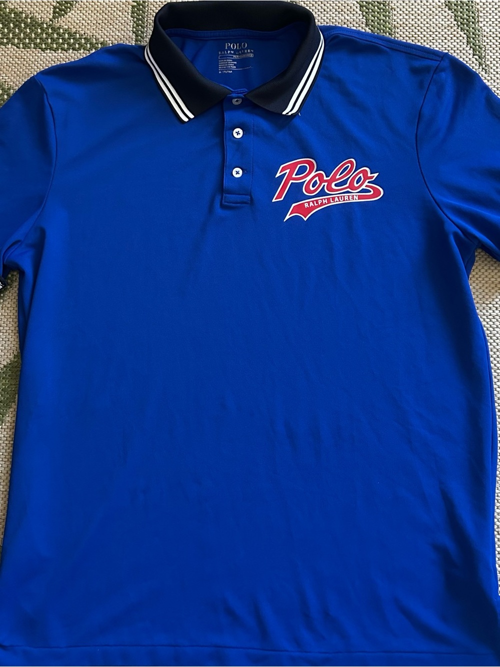 Polo by Ralph Lauren Men’s Royal Blue Performance Polo with Black Stripe Collar